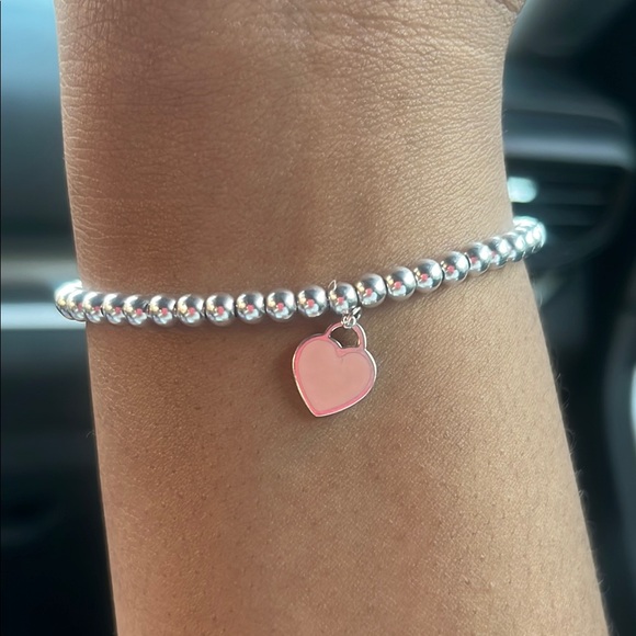 Tiffany Silver Bracelet with Pink Heart Charm
